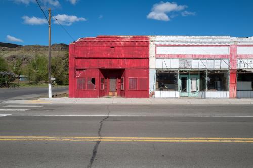 Washtucna, Washington, USA - May 4, 2021: Abandoned buildings on Main Street