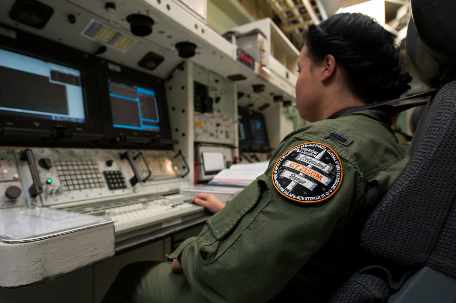 In preparation for an unarmed Minuteman III intercontinental ballistic missile launch, 1st Lt. Kimberly Erskine, Missile Combat Crew commander from Malmstrom Air Force Base, practices procedures at Vandenberg Air Force Base, California, U.S., March 19, 2015. Picture taken March 19, 2015. To Match Special Report USA-NUCLEAR/ICBM  U.S. Air Force/Michael Peterson/Handout via REUTERS  ATTENTION EDITORS - THIS IMAGE WAS PROVIDED BY A THIRD PARTY.