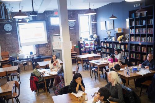 Students take part in after school programs at the educational nonprofit 826NYC in the back of the Brooklyn Superhero Supply Co. store in the Brooklyn borough of New York, U.S., March 28, 2019. Pictures taken March 28, 2019. REUTERS/Lucas Jackson