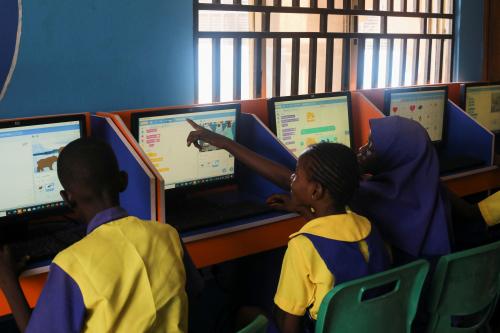 Faridat Bakare, 12, a student enrolled in a special STEM programme for children from poor families at the Knosk Secondary School, for which she pays 100 naira ($ 0.25) per day, attend a computer class alongside other students in the area of Kuje, in Abuja, Nigeria February 18, 2022. Picture taken February 18, 2022. REUTERS/Afolabi Sotunde