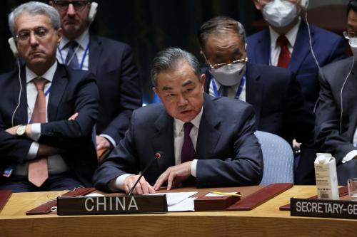 China's Foreign Minister Wang Yi speaks during a high level meeting of the United Nations Security Council on the situation amid Russia's invasion of Ukraine, at the 77th Session of the United Nations General Assembly at U.N. Headquarters in New York City, U.S., September 22, 2022. REUTERS/Brendan McDermid