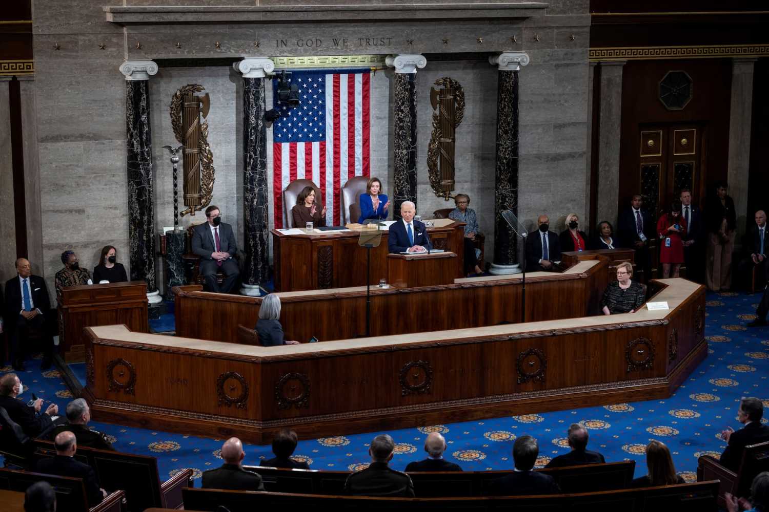 US President Joe Biden delivers his State of the Union Address before lawmakers in the US Capitol in Washington, DC, U.S., March 1, 2022. Jim Lo Scalzo/Pool via REUTERS/File Photo