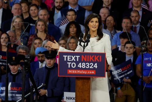 Former U.S. ambassador to the United Nations Nikki Haley announces her run for the 2024 Republican presidential nomination at a campaign event in Charleston, South Carolina, U.S. February 15, 2023. REUTERS/Jonathan Ernst