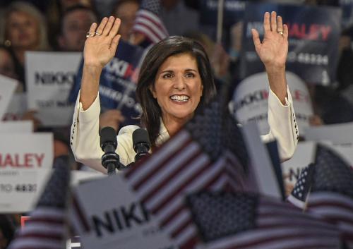 Former South Carolina Gov. Nikki Haley waves after finishing her announcement for a 2024 run for U.S. President with supporters at the Visitors Center in Charleston, S.C. Wednesday, February 15, 2023.Nikki Haley U S Presidential Candidate Rally Charleston Sc