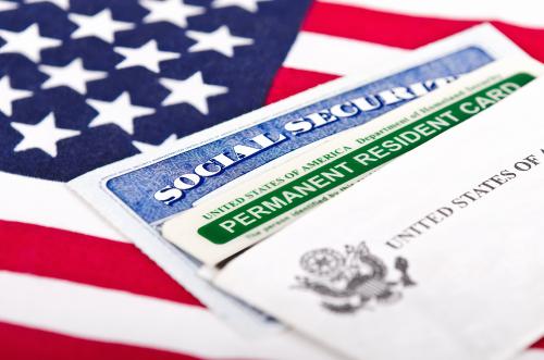 Flag, social security card, and permanent resident card.