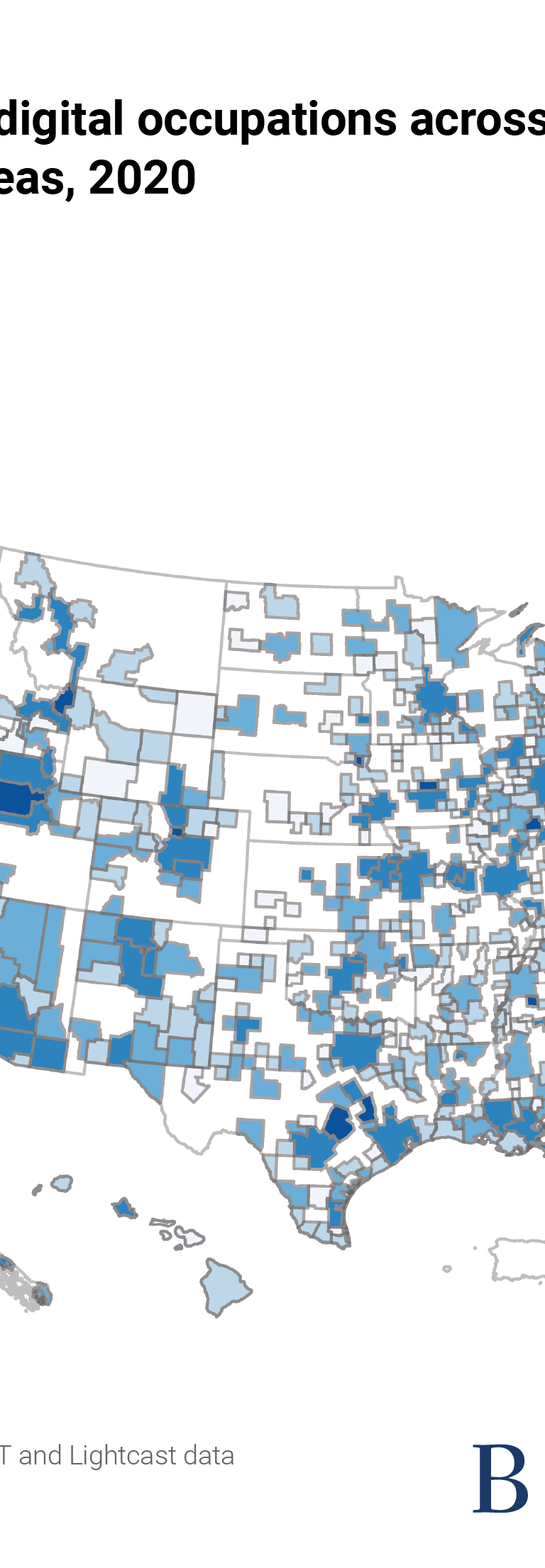 Map 1: Percentage of high digital occupations across U.S. metropolitan and micropolitan areas, 2020