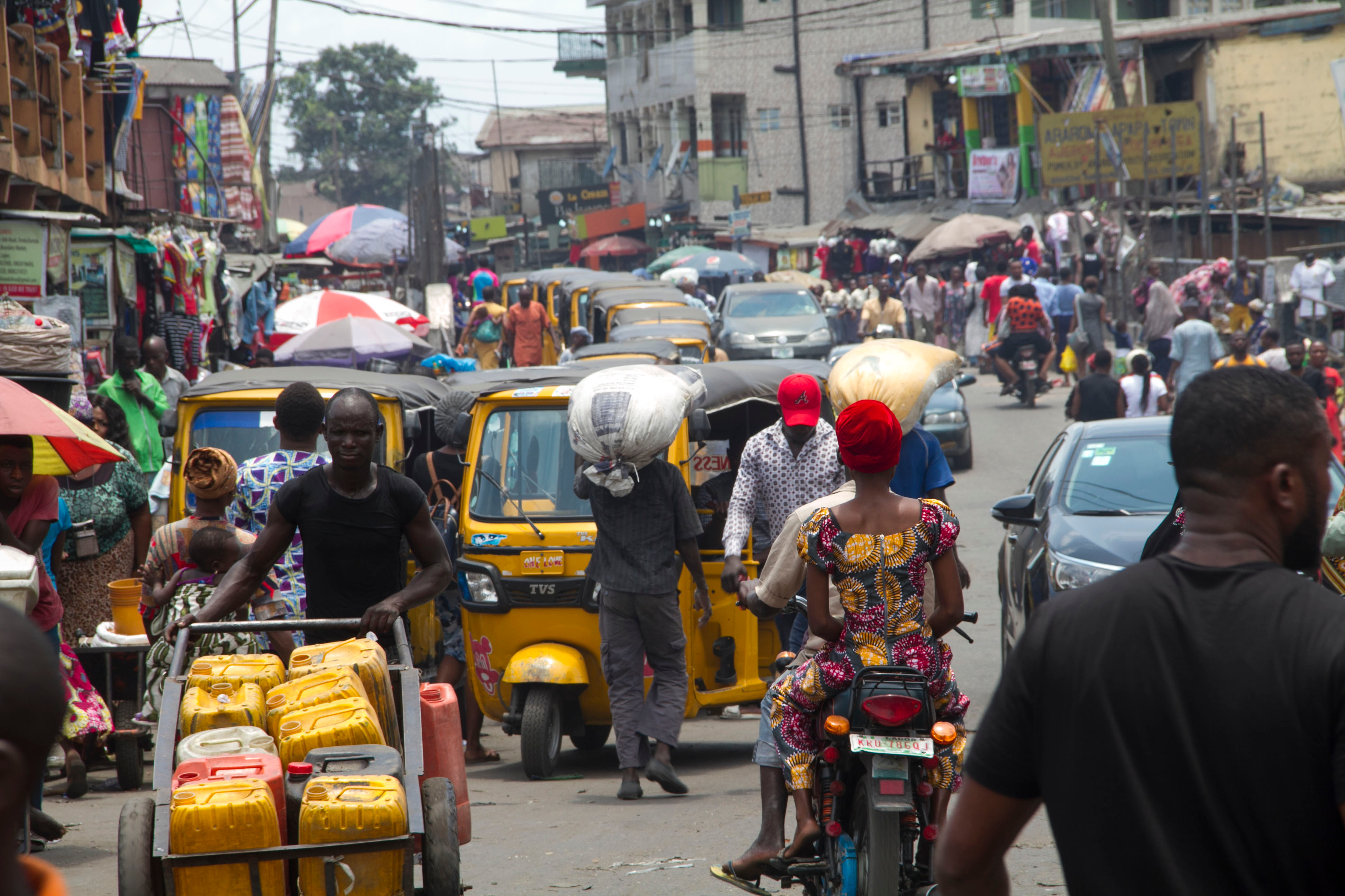 Ajegunle City, Lagos State Nigeria March 22, 2018: Busy Streets bustling with commercial activity