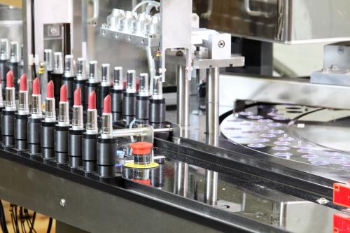 Pocatello, Idaho, USA - A vial filling machine in a cosmetics factory.