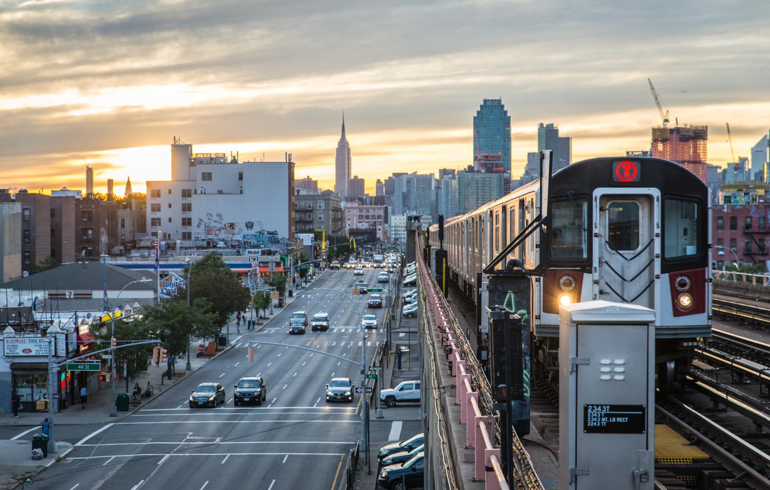 The MTA seven line in New york city.The MTA is a public benefit corporation responsible for public transportation in the state of New York