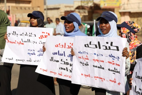 Women protest denouncing the violence that took place against them at an earlier protest against the military, in Omdurman, Sudan December 23, 2021. REUTERS/El Tayeb Siddig