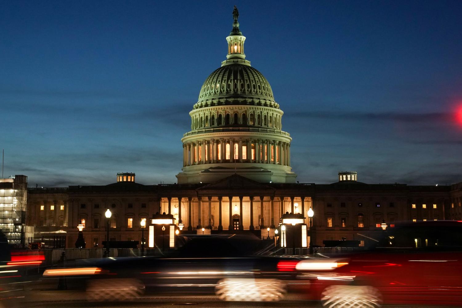 The exterior of the U.S. Capitol is seen at sunset on the second day of the Senate impeachment trial of U.S. President Donald Trump in Washington, U.S., January 22, 2020. REUTERS/Sarah Silbiger