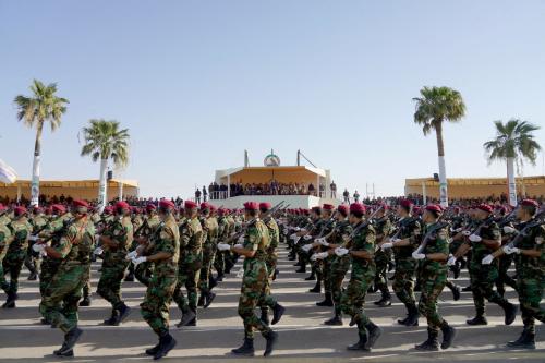 Iraqi Prime Minister Mustafa al-Kadhimi attends a military parade for the members of Iraqi Popular Mobilization Forces (PMF) marking its eighth anniversary, in Diyala province, Iraq July 23, 2022. Iraqi Prime Minister Media Office/Handout via REUTERS ATTENTION EDITORS - THIS IMAGE WAS PROVIDED BY A THIRD PARTY