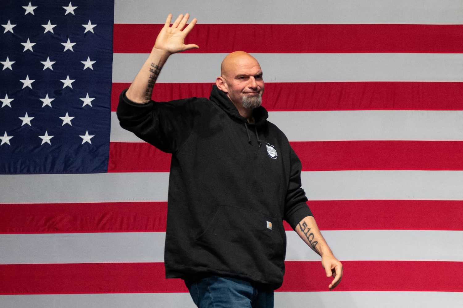 Pennsylvania Lieutenant Governor and U.S. Senate candidate John Fetterman arrives to speak during his 2022 U.S. midterm elections night party in Pittsburgh, Pennsylvania, U.S., November 9, 2022. REUTERS/Quinn Glabicki TPX IMAGES OF THE DAY