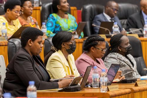 Rwandan legislators attend a session during which Minister of Foreign Affairs Vincent Biruta speaks about an incident in which Rwandan forces fired at a fighter jet from Democratic Republic of Congo that allegedly violated Rwandan airspace, in Kigali, Rwanda, January 26, 2023. REUTERS/Stringer