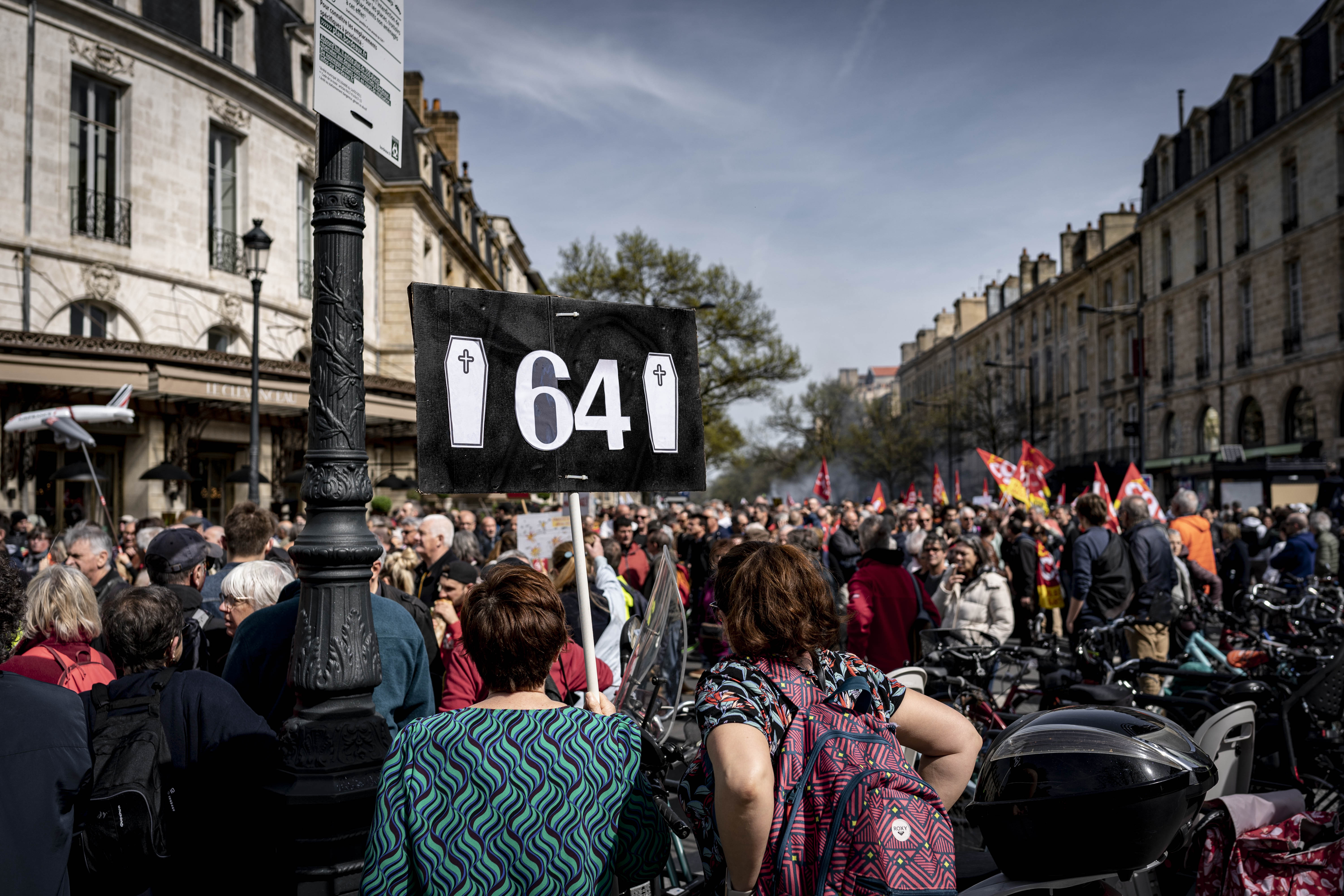 Protest In Bordeaux Against The Macron's Pension Reform on this new day of national strike organized this Tuesday, March 28, 2023. 80,000 people according to the unions and 11,000 according to the prefecture. (Photo by Fabien Pallueau/NurPhoto)NO USE FRANCE