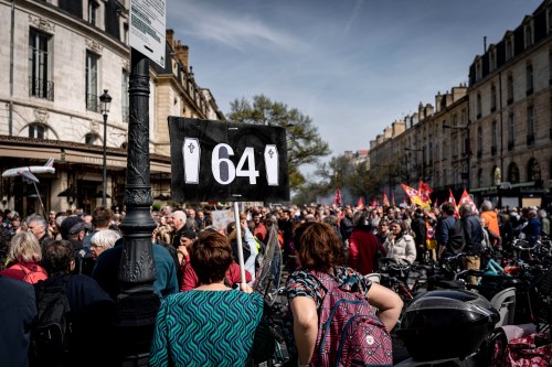 Protest In Bordeaux Against The Macron's Pension Reform on this new day of national strike organized this Tuesday, March 28, 2023. 80,000 people according to the unions and 11,000 according to the prefecture. (Photo by Fabien Pallueau/NurPhoto)NO USE FRANCE