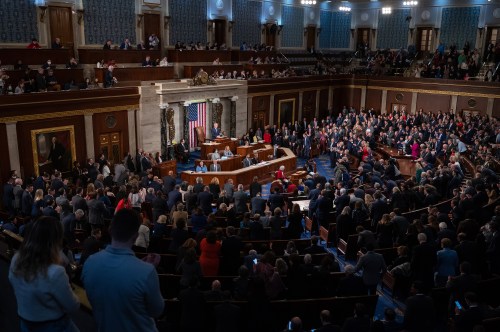 Republican Leader Kevin McCarthy, R-Calif., addresses the House of Representatives after winning the 15th ballot to become Speaker of the House in the early morning hours of the fifth day of the 118th Congress at the US Capitol in Washington, D.C., on Friday, January 07, 2023. (Photo by Craig Hudson/Sipa USA)No Use Germany.