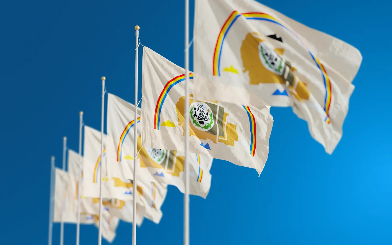 Waving flags of Navajo American Indians. Flag of the Navajo Nation in US. 3D rendering