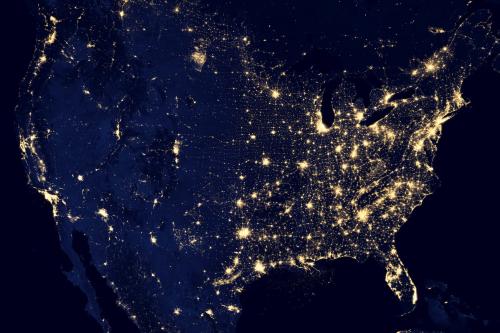 NASA satellite image shows the United States, Mexico and Canada at night in this composite assembled from data acquired by the Suomi NPP satellite in April and October 2012. The image was made possible by the new satellite's "day-night band" of the Visible Infrared Imaging Radiometer Suite (VIIRS), which detects light in a range of wavelengths from green to near-infrared and uses filtering techniques to observe dim signals such as city lights, gas flares, auroras, wildfires, and reflected moonlight. REUTERS/NASA/Robert Simmon/NOAA/Department of Defense/Handout