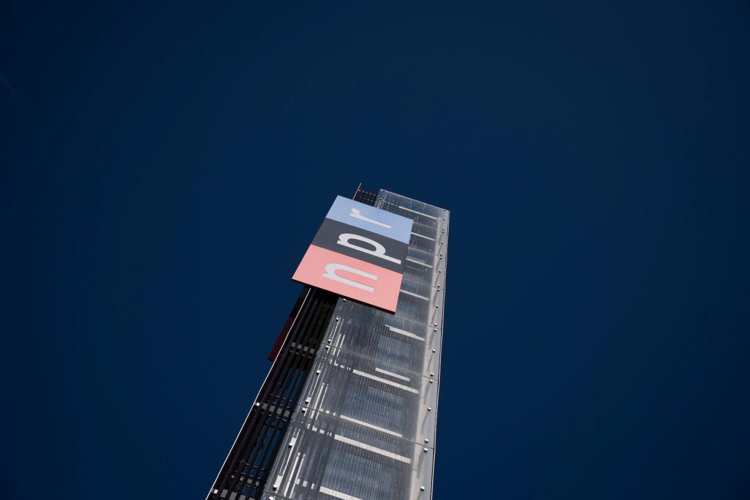 A general view of a the National Public Radio (NPR) logo at headquarters, in Washington, D.C., on Wednesday, October 20, 2021, amid the coronavirus pandemic. (Graeme Sloan/Sipa USA)No Use Germany.