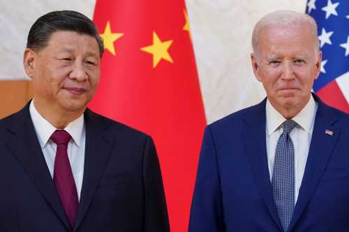 U.S. President Joe Biden meets with Chinese President Xi Jinping on the sidelines of the G20 leaders' summit in Bali, Indonesia, November 14, 2022.  REUTERS/Kevin Lamarque