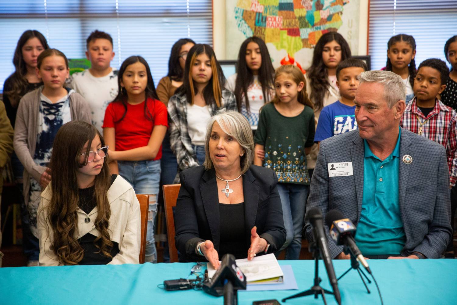 Gov. Michelle Lujan Grisham signs Bill 188, establishing the smell of green chile roasting as the state aroma, on Tuesday, March 28, 2023, at Monte Vista Elementary. The elementary students came up with the idea for the bill.Grisham Signs Bill 188
