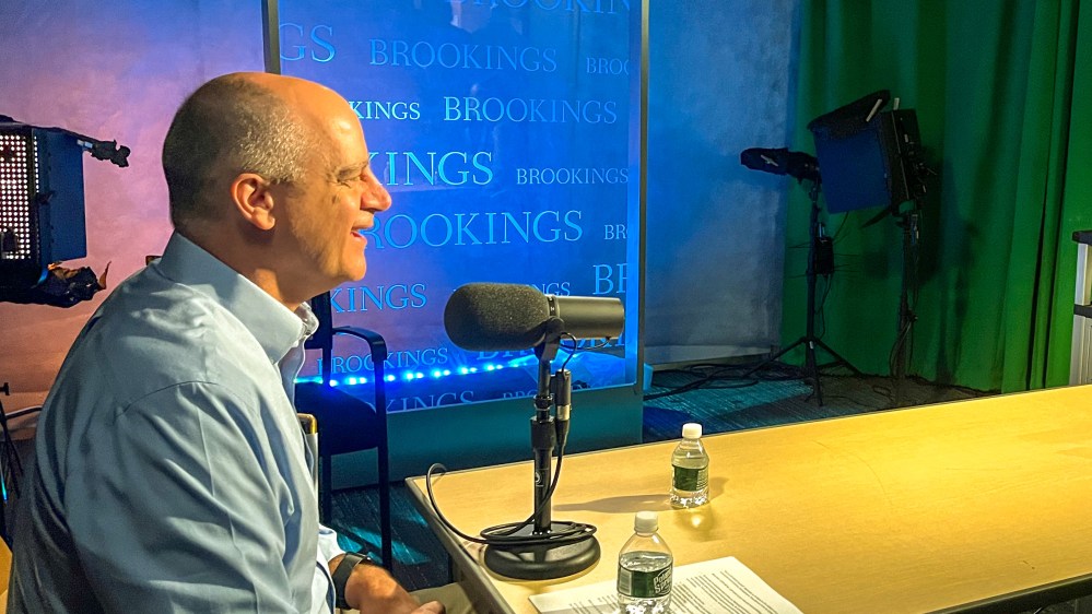 Brookings Senior Fellow Tony Pipa doing a podcast interview (photo by Chris McKenna)