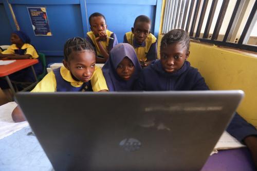 Faridat Bakare, 12, a student enrolled in a special STEM programme for children from poor families at the Knosk Secondary School, for which she pays 100 naira ($0.25) per day, attends a class in Kuje, Abuja, Nigeria February 18, 2022. Picture taken February 18, 2022. REUTERS/Afolabi Sotunde