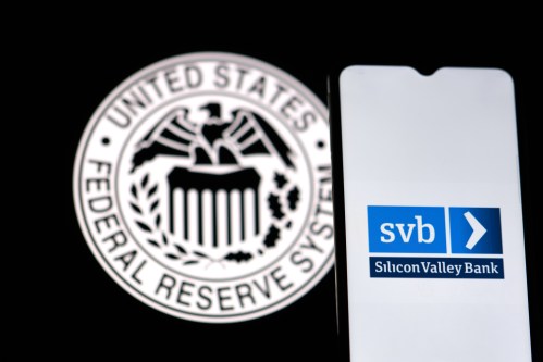 SIlicon Valley Bank in front of Fed logo