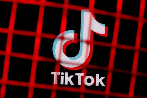 TikTok logo behind red bars