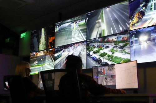 Police officers monitor traffic on the streets from surveillance camera footages as Argentine President Alberto Fernandez announced an extension of the lockdown it has imposed as a measure to control the spread of the coronavirus disease (COVID-19), in Buenos Aires, Argentina April 10, 2020. REUTERS/Matias Baglietto