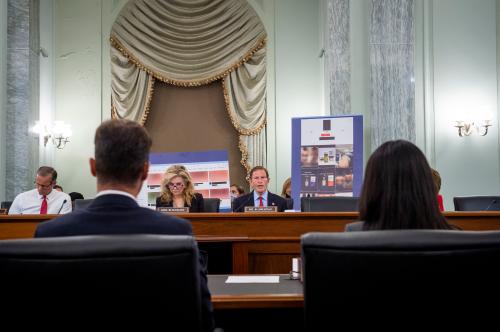Michael Beckerman, Vice President and Head of Public Policy, Americas, TikTok, left, and Jennifer Stout, Vice President of Global Public Policy, Snap Inc., right, appear during a Senate Committee on Commerce, Science, and Transportation - Subcommittee on Consumer Protection, Product Safety, and Data Security hearing to examine protecting kids online, focusing on Snapchat, TikTok, and YouTube, in the Russell Senate Office Building in Washington, DC, Tuesday, October 26, 2021. Credit: Rod Lamkey / CNP/Sipa USANo Use Germany.