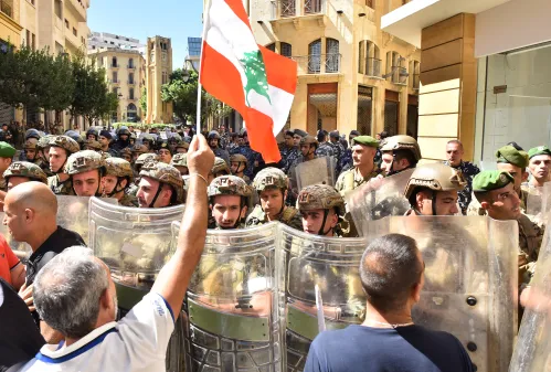 Retired soldiers gather in front of the parliament to protest over pay and living conditions in Beirut, Lebanon  on 26 september 2022  (Photo by Fadel Itani/NurPhoto)NO USE FRANCE