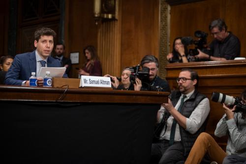 Samuel Altman, CEO, OpenAI, offers his opening statement during a Senate Committee on the Judiciary - Subcommittee on Privacy, Technology, and the Law oversight hearing to examine A.I., focusing on rules for artificial intelligence, in the Dirksen Senate Office Building in Washington, DC, USA, Tuesday, May 16, 2023. Sam Altman, the CEO of OpenAI, the company behind ChatGPT, testified before a US Senate committee on Tuesday about the possibilities, and pitfalls, of the new technology. Mr Altman said a new agency should be formed to license AI companies. Photo by Rod Lamkey/CNP/ABACAPRESS.COM