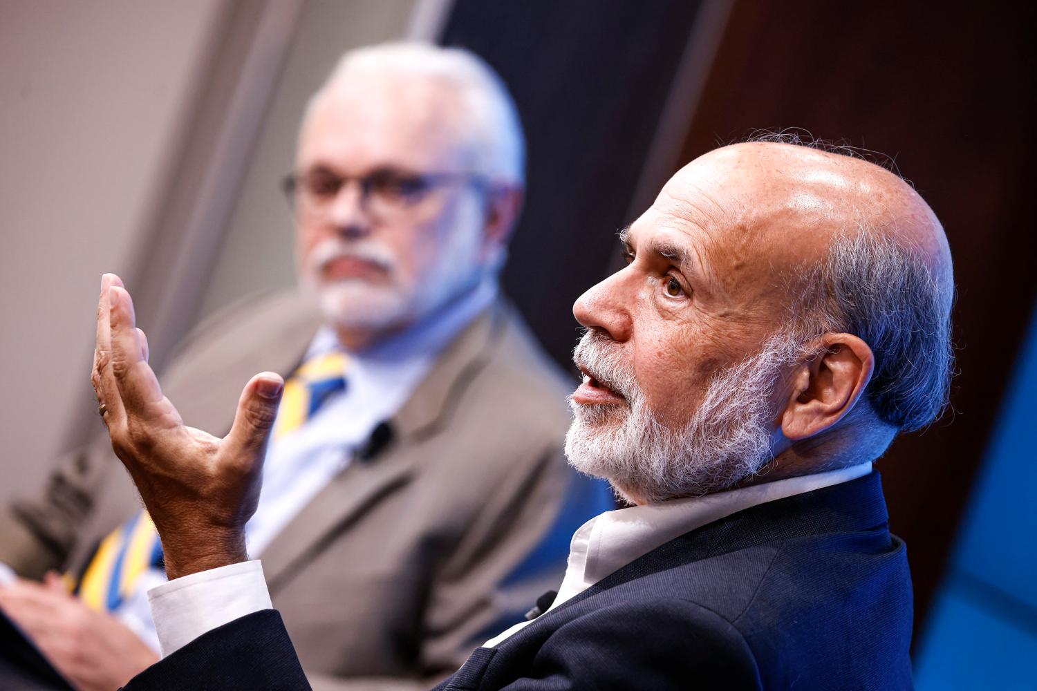 Ben Bernanke and David Wessel at a Brookings event