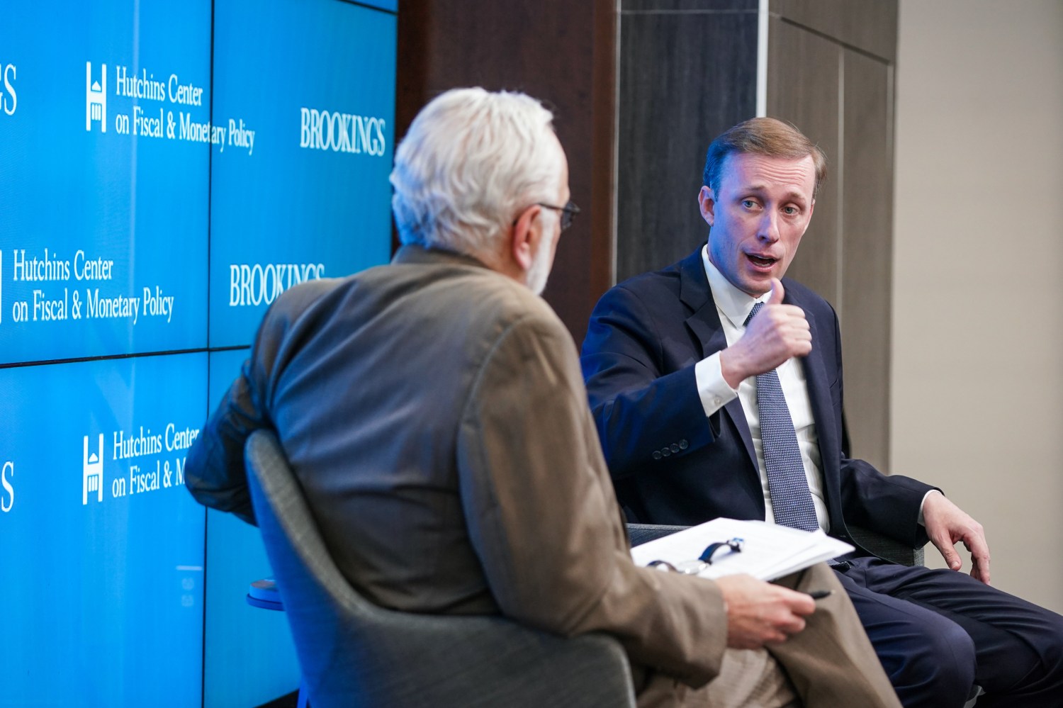 National Security Advisor Jake Sullivan speaks with David Wessel at Brookings on the Biden administration’s international economics agenda to date and the direction of this agenda going forward. Photo credit: Ralph Alswang