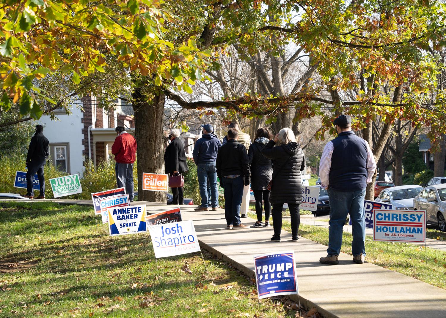 Berks County, Pennsylvania- November 3, 2020: Pennsylvania voters stand in line to vote