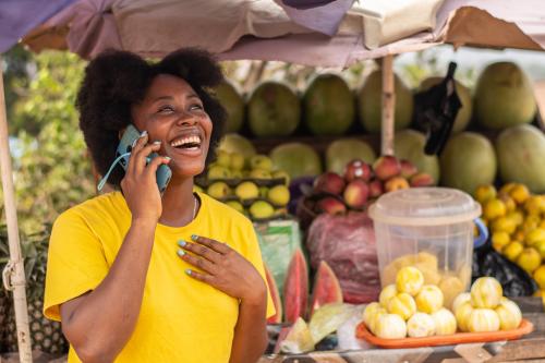 smiling on phone