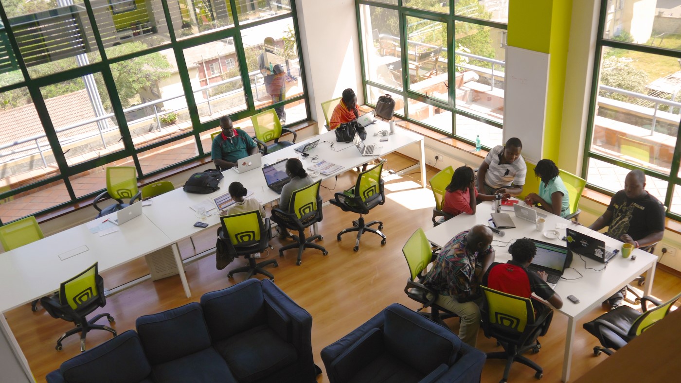 NAIROBI, KENYA, October 2013: Co-workers at the iHub Nairobi, a working space for technology entrepreneurs