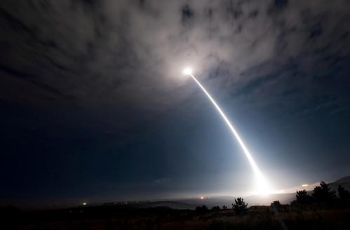 An unarmed Minuteman III intercontinental ballistic missile launches during an operational test at 2:10 a.m. Pacific Daylight Time at Vandenberg Air Force Base, California, U.S., August 2, 2017.  Picture taken August 2, 2017.  To Match Special Report USA-NUCLEAR/ICBM   U.S. Air Force/Senior Airman Ian Dudley/Handout via REUTERS    ATTENTION EDITORS - THIS IMAGE WAS PROVIDED BY A THIRD PARTY