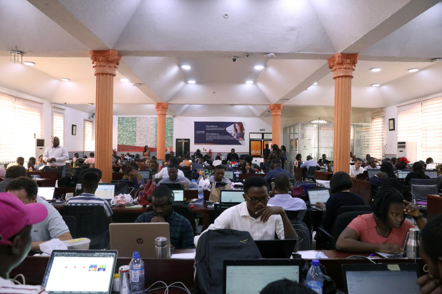 Staff of Jumia company work on computers at the office in Lagos, Nigeria January 20, 2020. Picture taken January 20, 2020. REUTERS/Temilade Adelaja