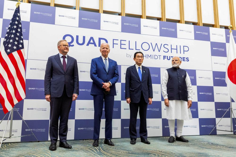 Australian Prime Minister Anthony Albanese, U.S. President Joe Biden, Japanese Prime Minister Fumio Kishida and Indian Prime Minister Narendra Modi attend the Japan-U.S.-Australia-India Fellowship Founding Celebration event, in Tokyo, Japan, May 24, 2022. Yuichi Yamazaki/Pool via REUTERS  REFILE - QUALITY REPEAT