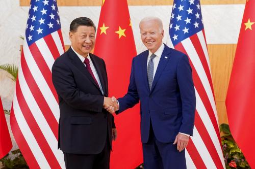 U.S. President Joe Biden shakes hands with Chinese President Xi Jinping as they meet on the sidelines of the G20 leaders' summit in Bali, Indonesia, November 14, 2022.  REUTERS/Kevin Lamarque