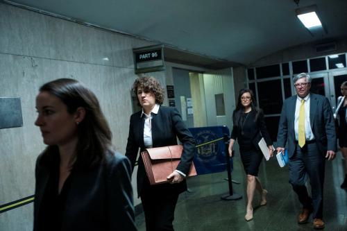 Prosecutor Susan Hoffinger exits the courtroom after attending the hearing regarding the criminal case against former U.S. President Donald Trump over a hush money payment to porn star Stormy Daniels, in Manhattan state court in New York City, U.S., May 23, 2023. REUTERS/Eduardo Munoz