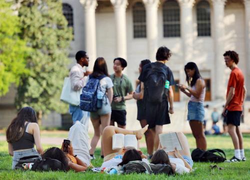 FILE PHOTO: Members of the University of North Carolina?s diverse student body mingle on campus as the Supreme Court weighs the issue of race-conscious admissions to colleges, in Chapel Hill, North Carolina, U.S., April 5, 2023. REUTERS/Jonathan Drake