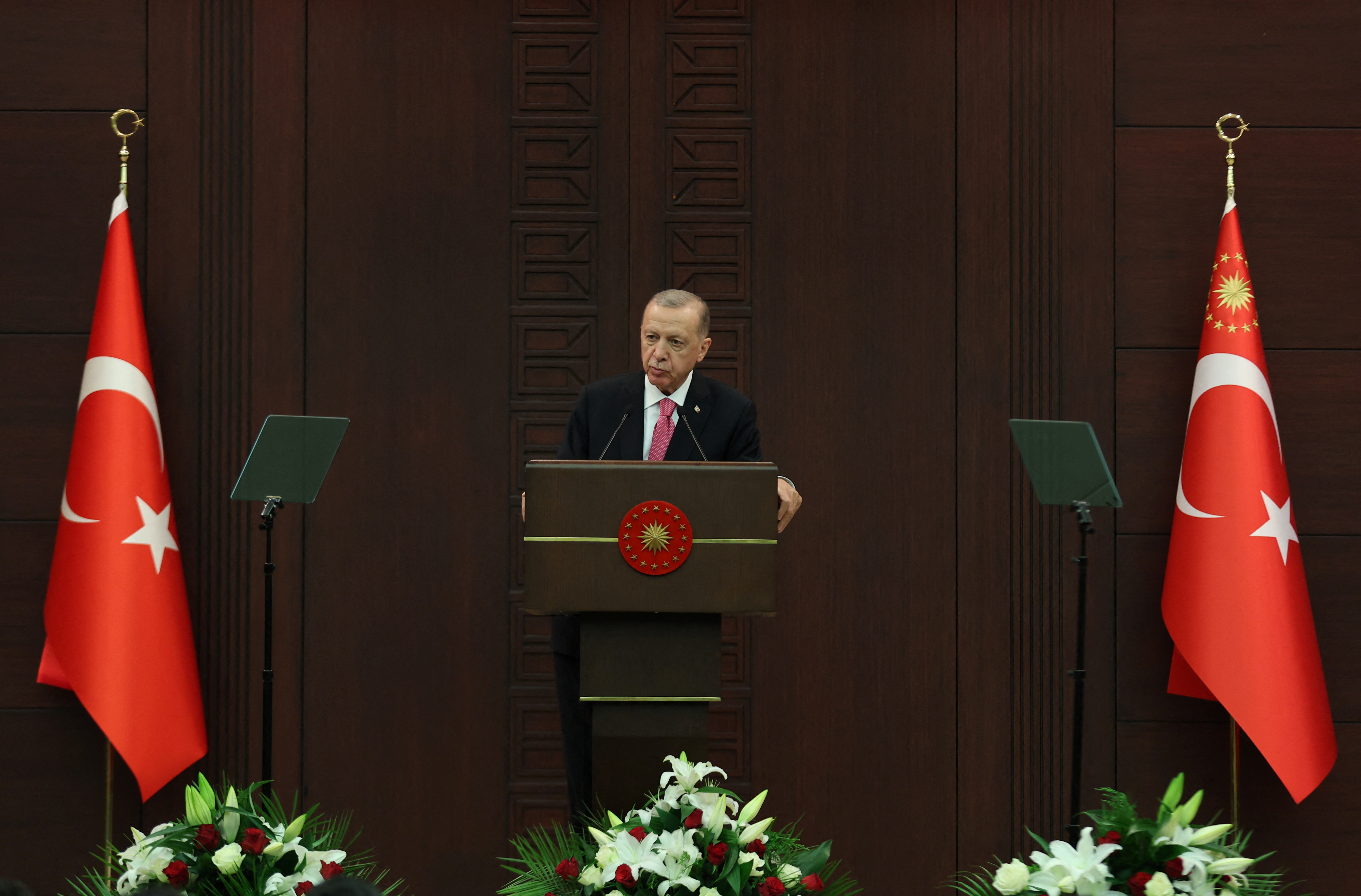 Turkish President Tayyip Erdogan announces new cabinet during a press conference in Ankara, Turkey June 3, 2023. REUTERS/Umit Bektas