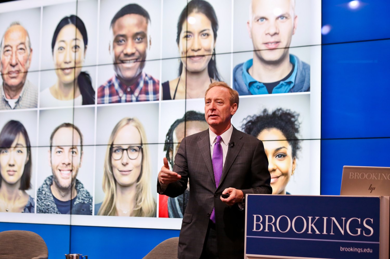 President of Microsoft, Brad Smith, gives a presentation on facial recognition
