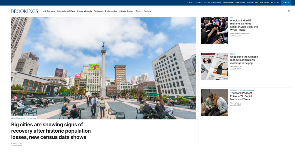 Brookings website home page, 2023