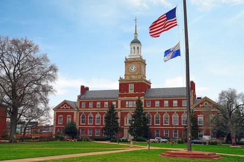 WASHINGTON, DC -26 MAR 2022- View of the college campus of Howard University (HU) in Washington, DC, the most famous Historically Black College and University (HBCU) in the United States.
