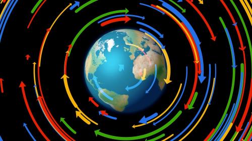 Colorful arrows circling the globe